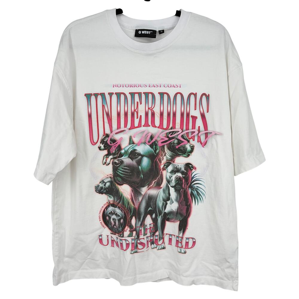G West Underdogs The Undisputed White Pitbull Graphic Cotton Tee Shirt Size XL